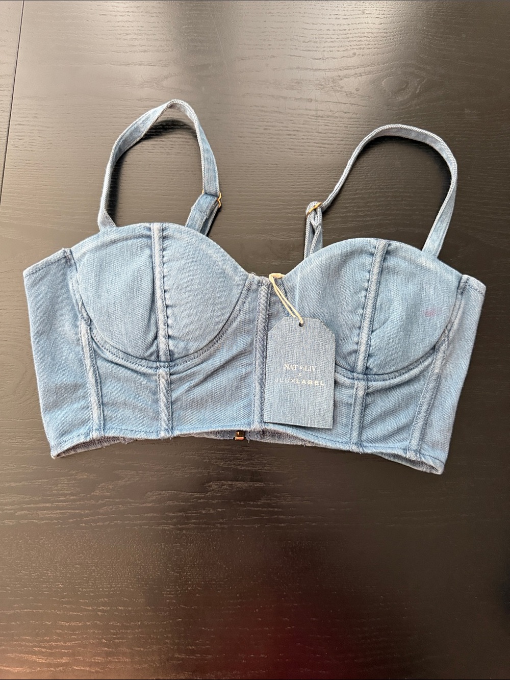 JLUX Label - Light Blue Denim Bustier Crop Top with Structured Cups